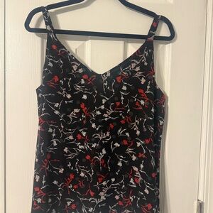 White House Black Market Black Reversible Tank with Red and White Floral Design